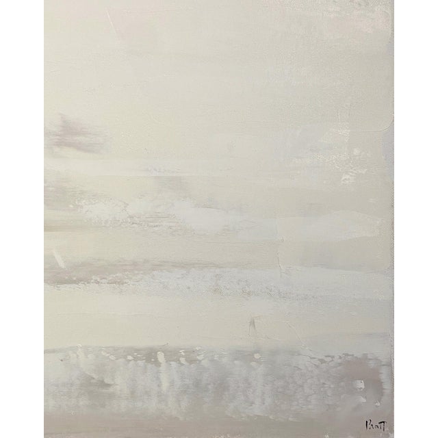 Intersections by Sandra Pratt | Oil on Canvas Abstract landscape with contrasting black and white areas. For Sale - Image 4 of 5