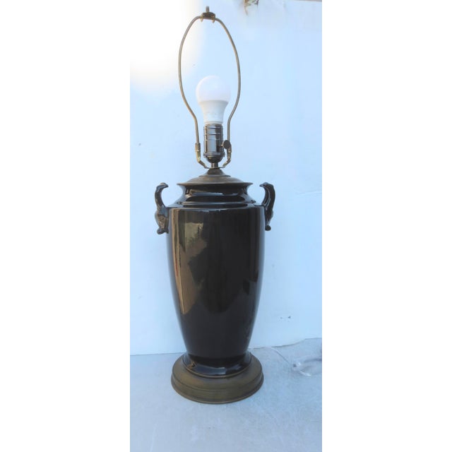 Mid-Century Modern Mid 20th Century Black Chinoiserie MCM Table Lamp For Sale - Image 3 of 11