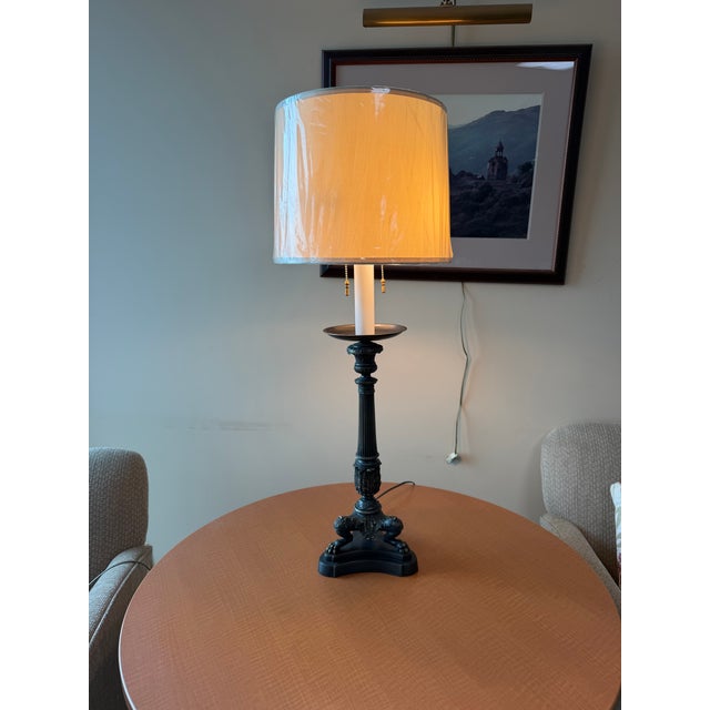 French Empire, Bronze Dual-Light Classical Table Lamp For Sale - Image 4 of 5