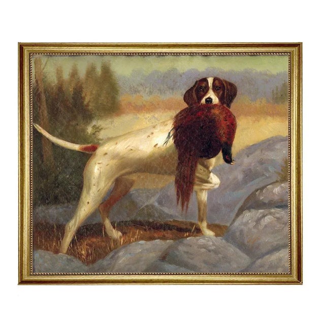 English "Pointer With Pheasant" Contemporary Reproduction Print on Canvas, Framed - 27.5" X 33.5" For Sale - Image 3 of 3