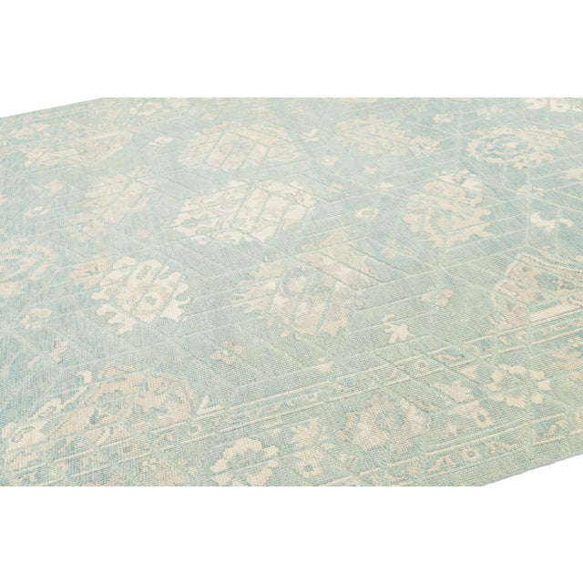 2020s Modern Oushak Style Hand-Knotted Area Wool Rug – Seafoam & Ivory 9x12 For Sale - Image 5 of 11