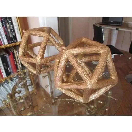One-of-a-Kind Gilt Polyhedrons / Hanging Abstract Sculptures - A Pair For Sale - Image 4 of 11