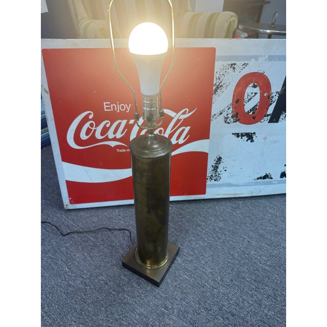 Metal Mid 20th Century Trench Art Style - Artillery Shell Lamp With Square Brass Base For Sale - Image 7 of 8