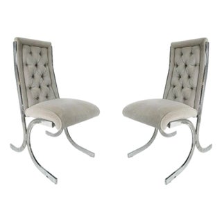 Late 20th Century Attributed to Milo Baughman Howell Burd Chrome Tufted Velvet Chairs, a Pair For Sale