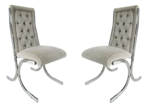 Late 20th Century Attributed to Milo Baughman Howell Burd Chrome Tufted Velvet Chairs, a Pair