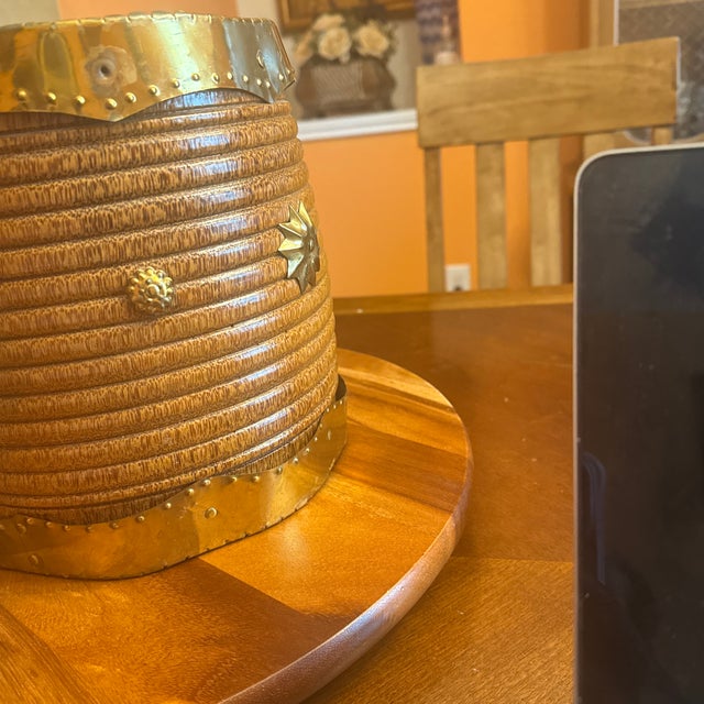 Antique South Indian Wood and Brass Rice Bucket Container, 19th Century For Sale - Image 11 of 12