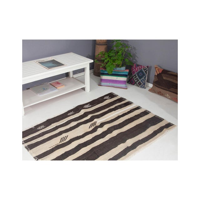 1960s Striped Vintage Turkish Kilim Rug - 3`7" X 5`1" For Sale - Image 5 of 6