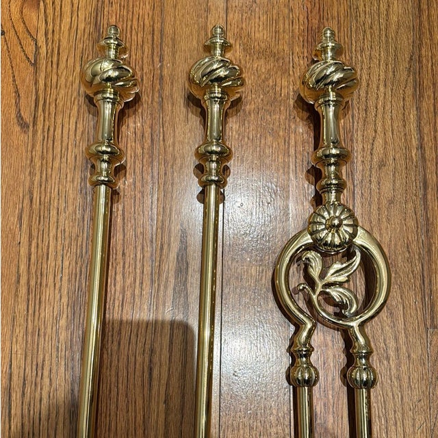 English brass 19th c 3 piece fireplace set. 28”h 42-012