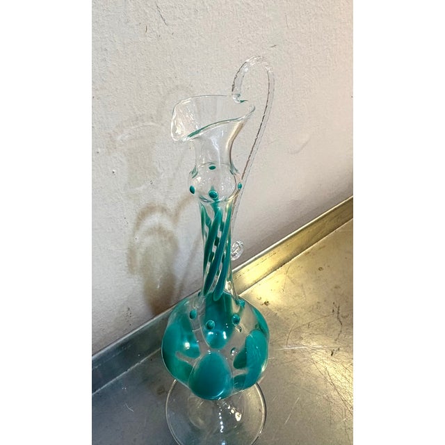 1960s Murano Hand Painted Aqua Mini Glass Bud Vase For Sale - Image 5 of 5