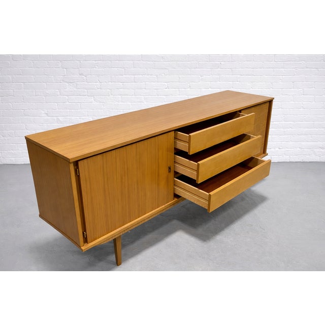 Mid Century Modern Oak Sideboard | 1960’s Scandinavian Credenza | Vintage MCM Media Console Cabinet For Sale - Image 12 of 12