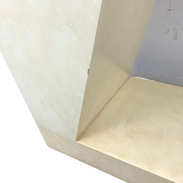 Vintage Modern Parchment-Style Console Table With Glass Top and Brass Accents For Sale - Image 18 of 18