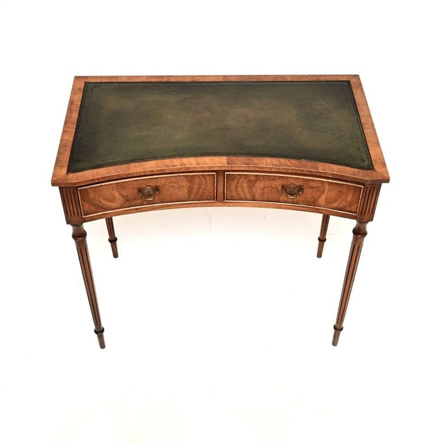 Walnut Leather Top Concave Desk, 1930 For Sale - Image 6 of 12