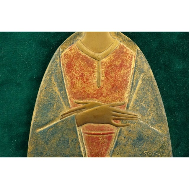 20th Century Gilded Bronze Plaque Sculpture Praying Madonna by Mario Gatti for Guido Reni, Italy, 1950s For Sale - Image 15 of 18