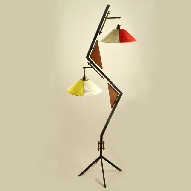 Black Mid-Century Modern Italian Floor Lamp with Red and Yellow Shades, 1950s For Sale - Image 8 of 13