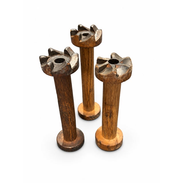 Industrial Late 19th/Early 20th-Century Solid Wood Textile Mill Bobbins – Set of 3 For Sale - Image 3 of 4