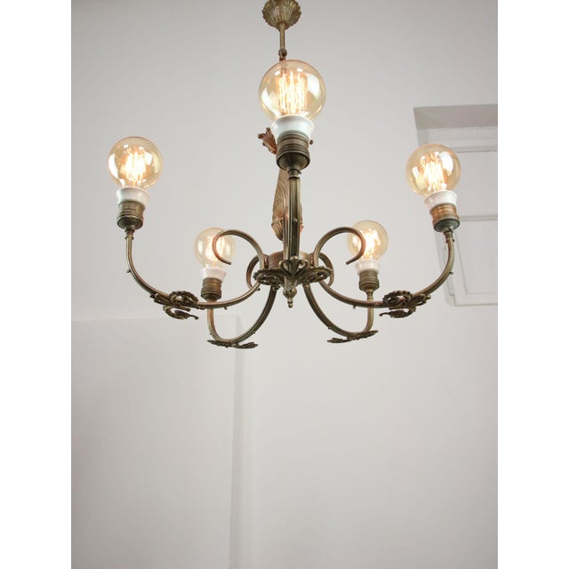French Art Deco Brass Chandelier, 1930s For Sale - Image 10 of 14