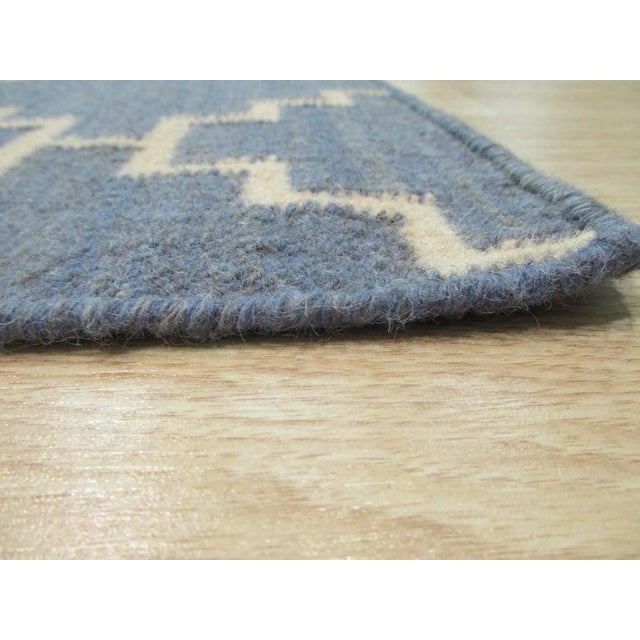 8x10 Blue Flat Weave Wool Stepped Diamond Lattice Geometric Modern Carpet Rug For Sale In New York - Image 6 of 8