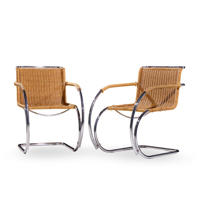 Mid-Century Modern Mies Van Der Rohe for Knoll Mr Mid Century Rattan and Chrome Chairs - Pair For Sale - Image 3 of 12