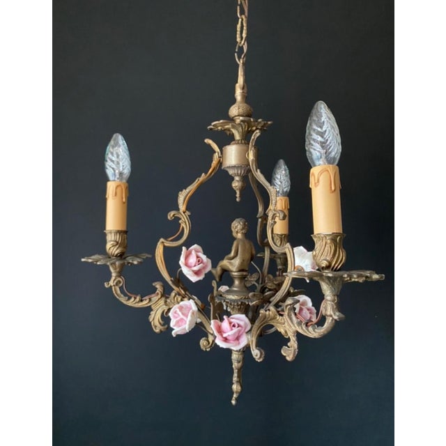 Rococo Vintage Chandelier with Porcelain Roses, 1960s For Sale - Image 3 of 10