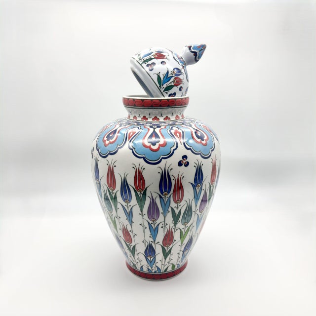 Handmade Ceramic “Vezir” Vase (30cm) – Lidded Design with Colorful Ottoman Tulips – Traditional Home Decor For Sale - Image 6 of 9
