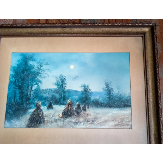 19th Century American Pastel Moonlit Nocturne Pastural Landscape With Haystacks For Sale In New York - Image 6 of 16