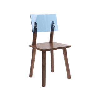 Ac/Bc Chair (Acrylic Back), Solid Walnut With Blue Acrylic Back