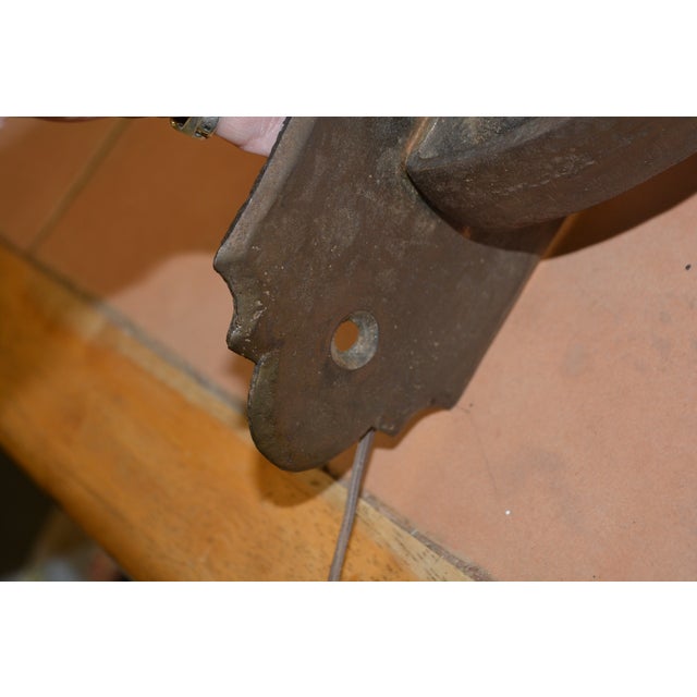 1910s Arts & Crafts Brown Cast Iron / Metal & Slag Glass Hanging Swag Light W/Plug Gothic For Sale - Image 17 of 18