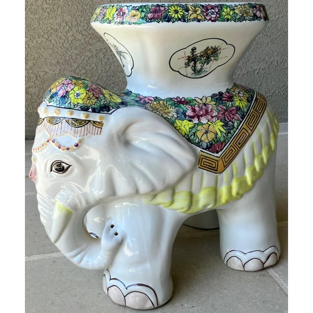 Chinoiserie Whimsical Mid 20th-Century Highly Glazed Earthenware Elephant Garden Stool / Plant Stand For Sale - Image 3 of 18