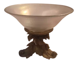19th C. French Dore Bronze Pedestal Base With Art Glass Bowl