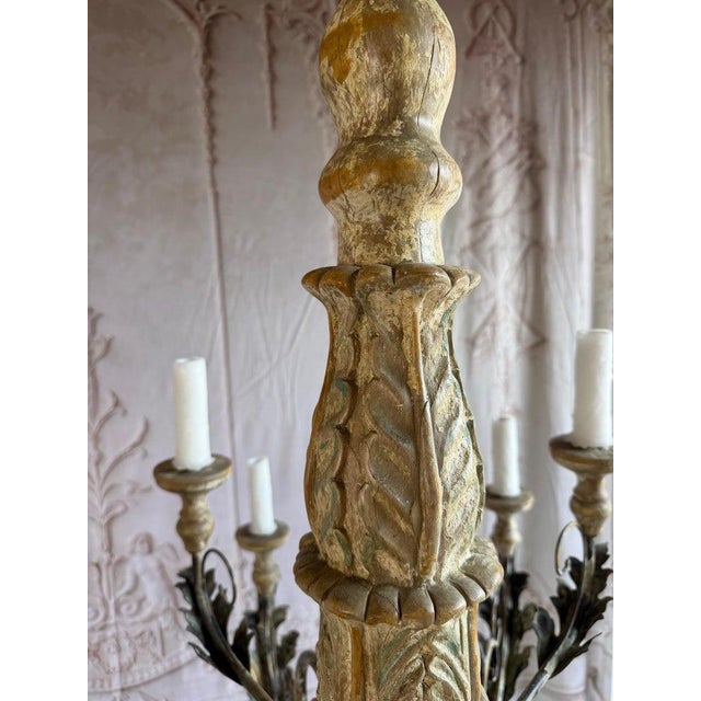 Rococo Monumental Italian Rococo Painted Wood & Wrought Iron 12-Light Chandelier For Sale - Image 3 of 14