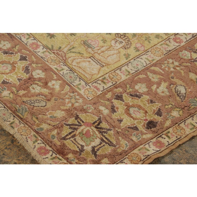 Textile Rare Antique Turkish Rug With Narrative Pictorials in Beige & Brown - Rug & Kilim For Sale - Image 7 of 9