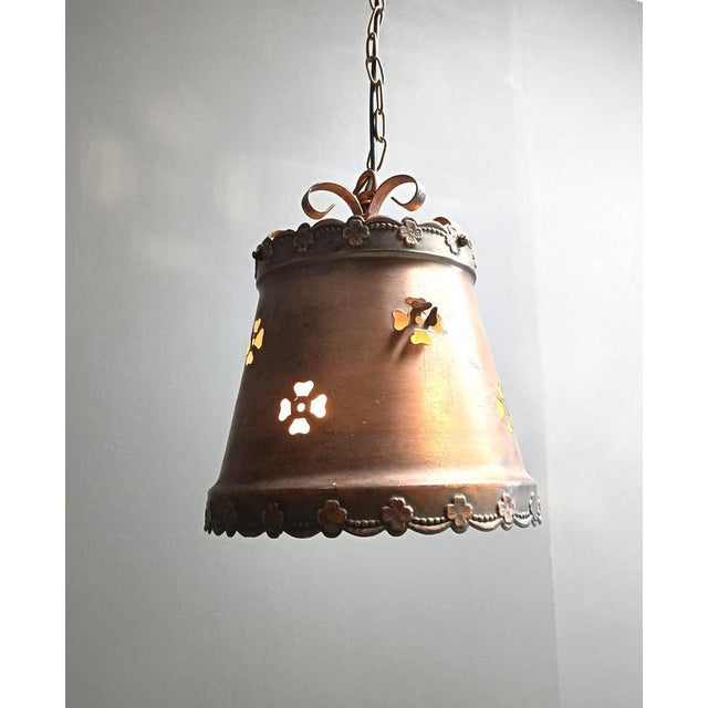 Metal Brutalist Copper Pendant Light, 1970s For Sale - Image 7 of 11