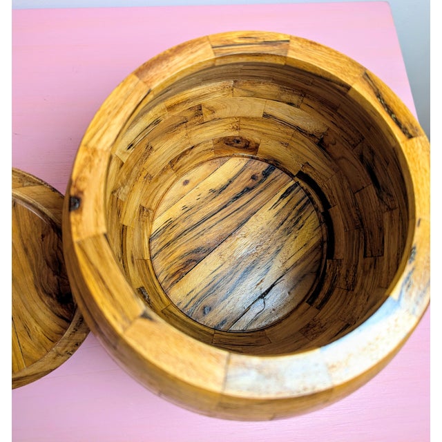 Wood Mid-Century Hand Turned Wood Jar Segmented Artisan Signed For Sale - Image 7 of 8