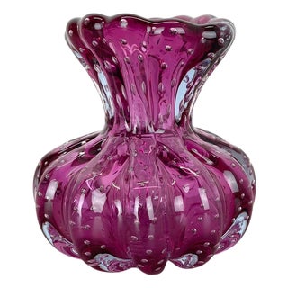 Cordonato Doro Vase in Pink Murano Glass attributed to Barovier and Toso, Italy, 1970s For Sale