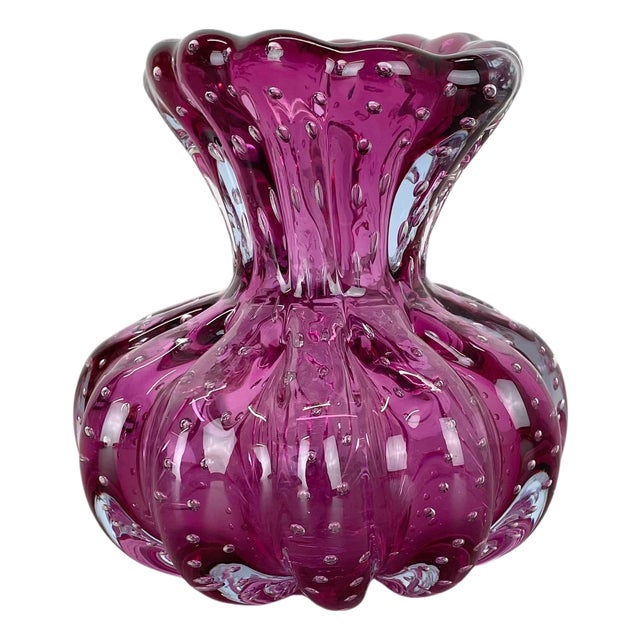 Cordonato Doro Vase in Pink Murano Glass attributed to Barovier and Toso, Italy, 1970s For Sale