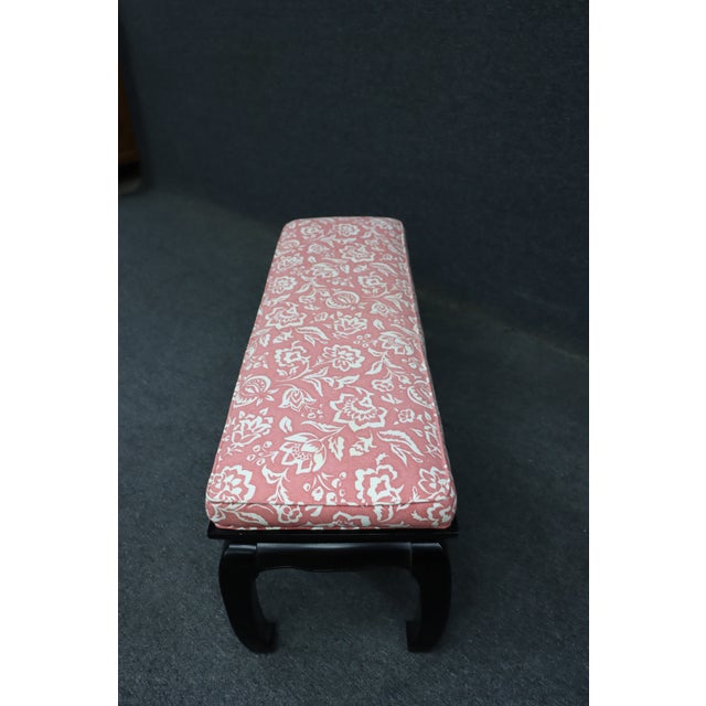 Black Asian Style Upholstered Window Bench With Black Lacquer Base For Sale - Image 8 of 13