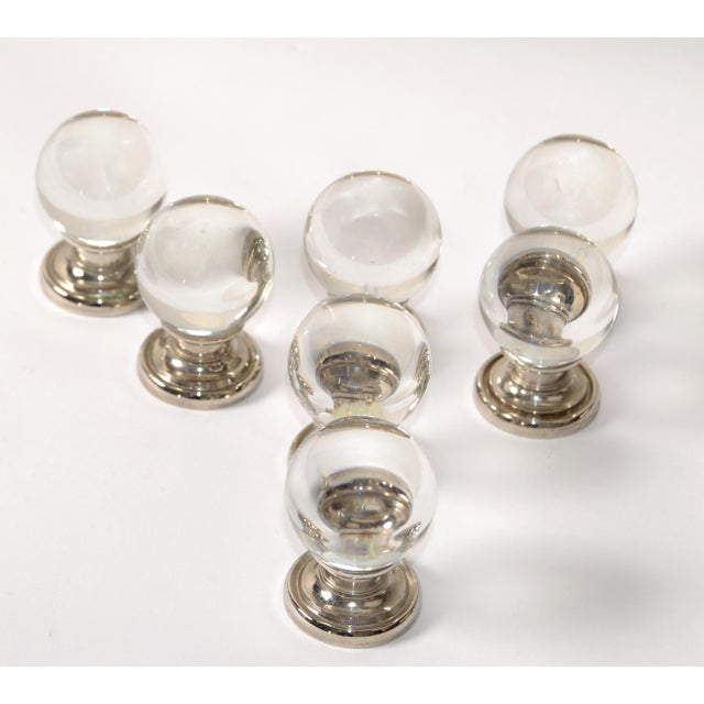 Set of 7 Vintage Hollywood Regency Round Chrystal Nickel Knobs Cabinet Handle For Sale - Image 10 of 10