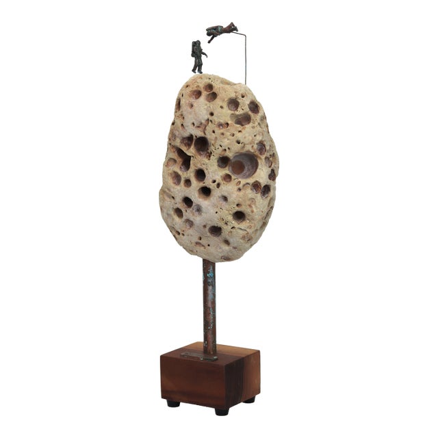Astro 014 - Original Mixed Media Figurative Rock Sculpture for Table or Desk by Kevin Perrault For Sale