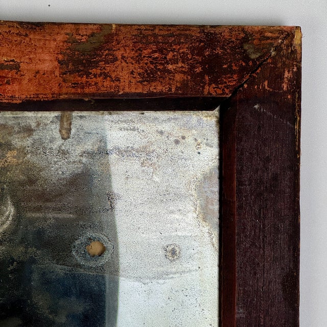 Antique Primitive Distressed Wall Mirror in Wood Frame With Peeking Color For Sale - Image 4 of 10