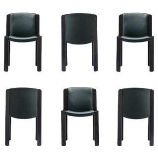 300 Chaisr in Wood and Leather by Joe Colombo for Karakter, Set of 6 For Sale