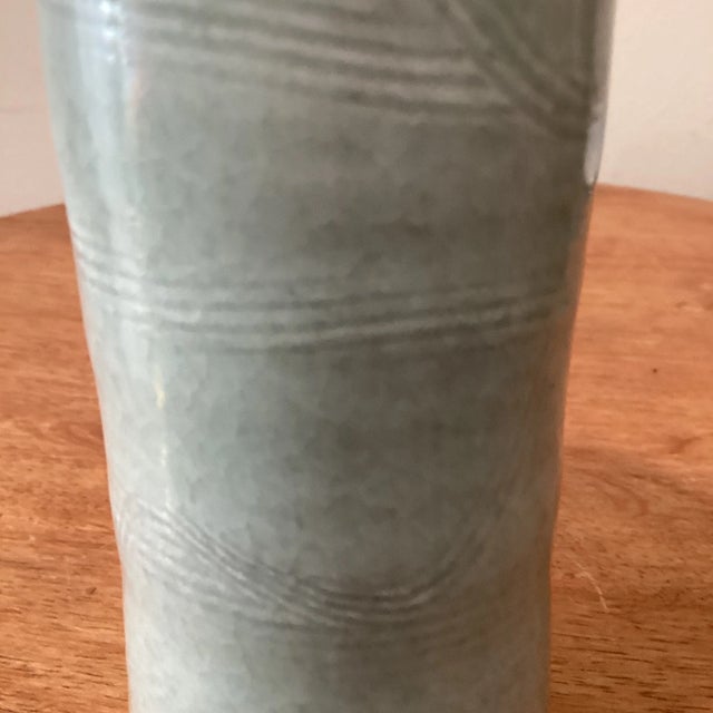 Antique Chinese Green Celadon Decorated Gu Shape Porcelain Vase Stamped For Sale - Image 4 of 12