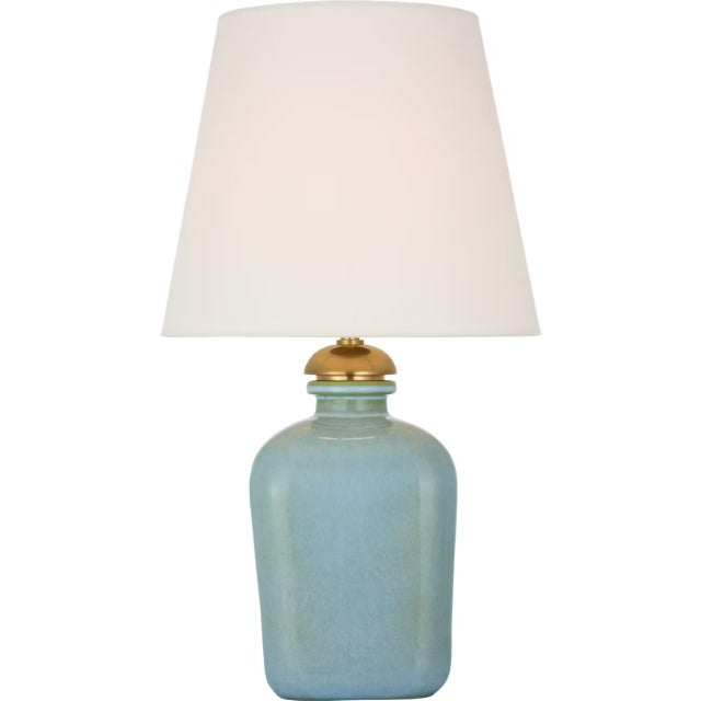 Traditional Thomas O'Brien by Visual Comfort Signature Josy 17" Cordless Table Lamp in Silk Blue with Linen Shade For Sale - Image 3 of 3