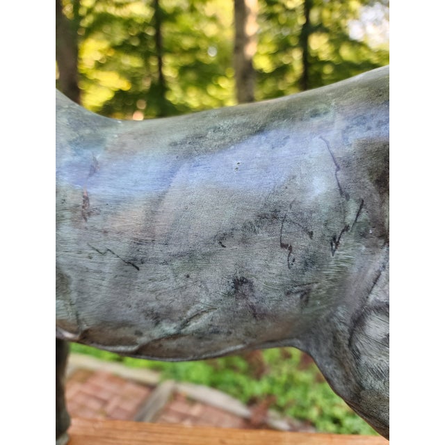 Late 20th Century Brass Horse Stallion Sculpture Patina Green Large For Sale - Image 10 of 12