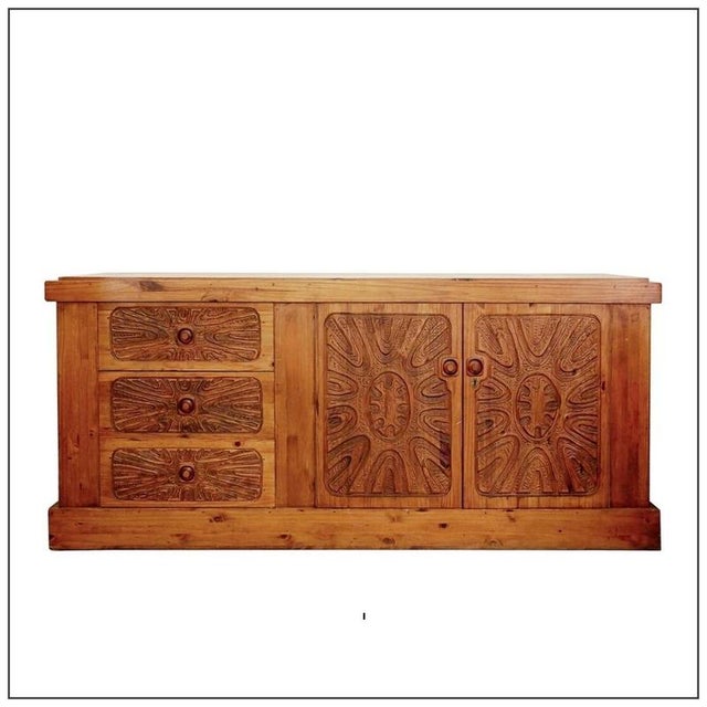 Wood Mid-Century Brutalist Wood Sideboard For Sale - Image 7 of 7