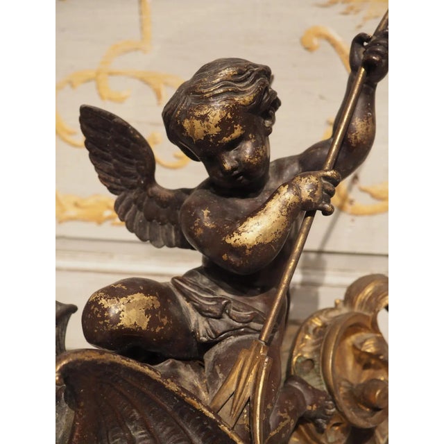 Impressive Pair of Circa 1850 French Bronze Chenets With Putti and Dragons For Sale In Dallas - Image 6 of 13