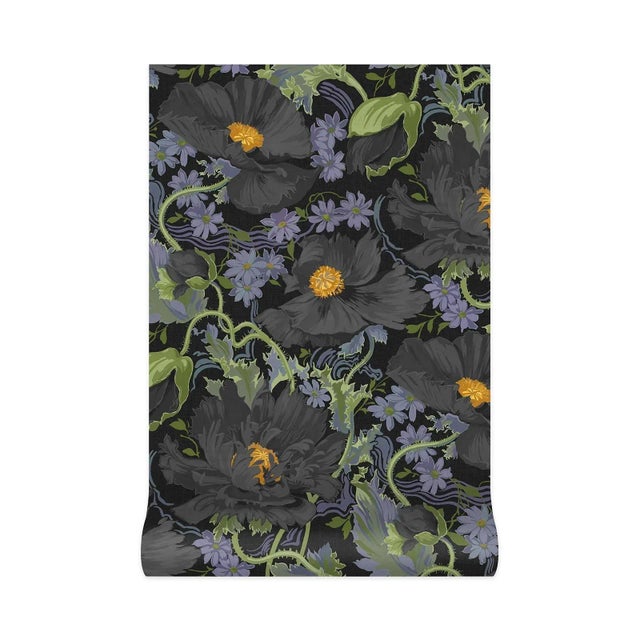 House of Hackney House of Hackney Papavera Wallpaper - Noir, Sample For Sale - Image 4 of 4