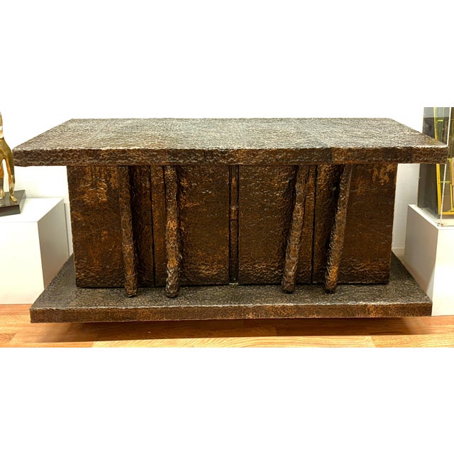 Early 20th Century Brutalist Hand Hammered Metal Clad Credenza For Sale - Image 11 of 18