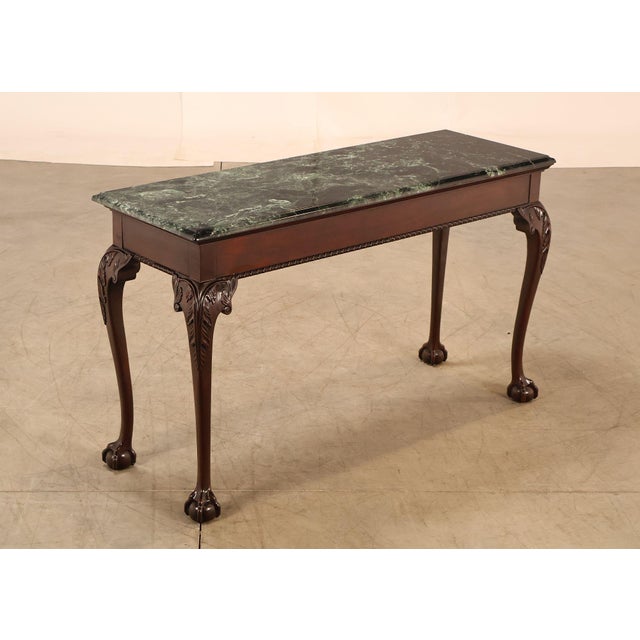 High Quality American Made Carved Ball and Claw Foot Mahogany Console or Sofa Table with Fitted Marble Top