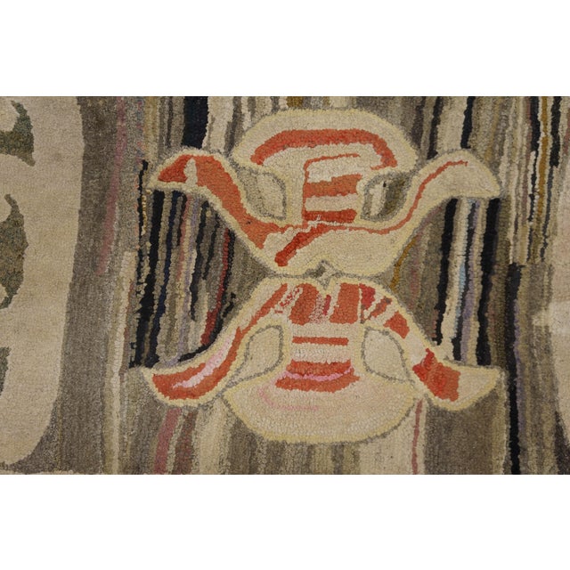 Abstract 1890s Gray Medallion Antique American Hooked Rug 2'0" X 2'10" Handknotted Wool Carpet For Sale - Image 3 of 5