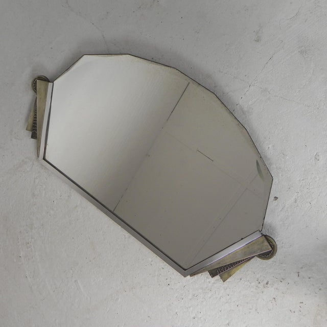 Art Deco Mirror with Faceted Glass and Chrome-Brass Frame, 1930s For Sale - Image 3 of 11